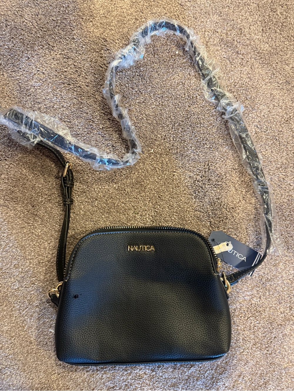 Nautica Black Pebbled Mini Crossbody with Gold Logo